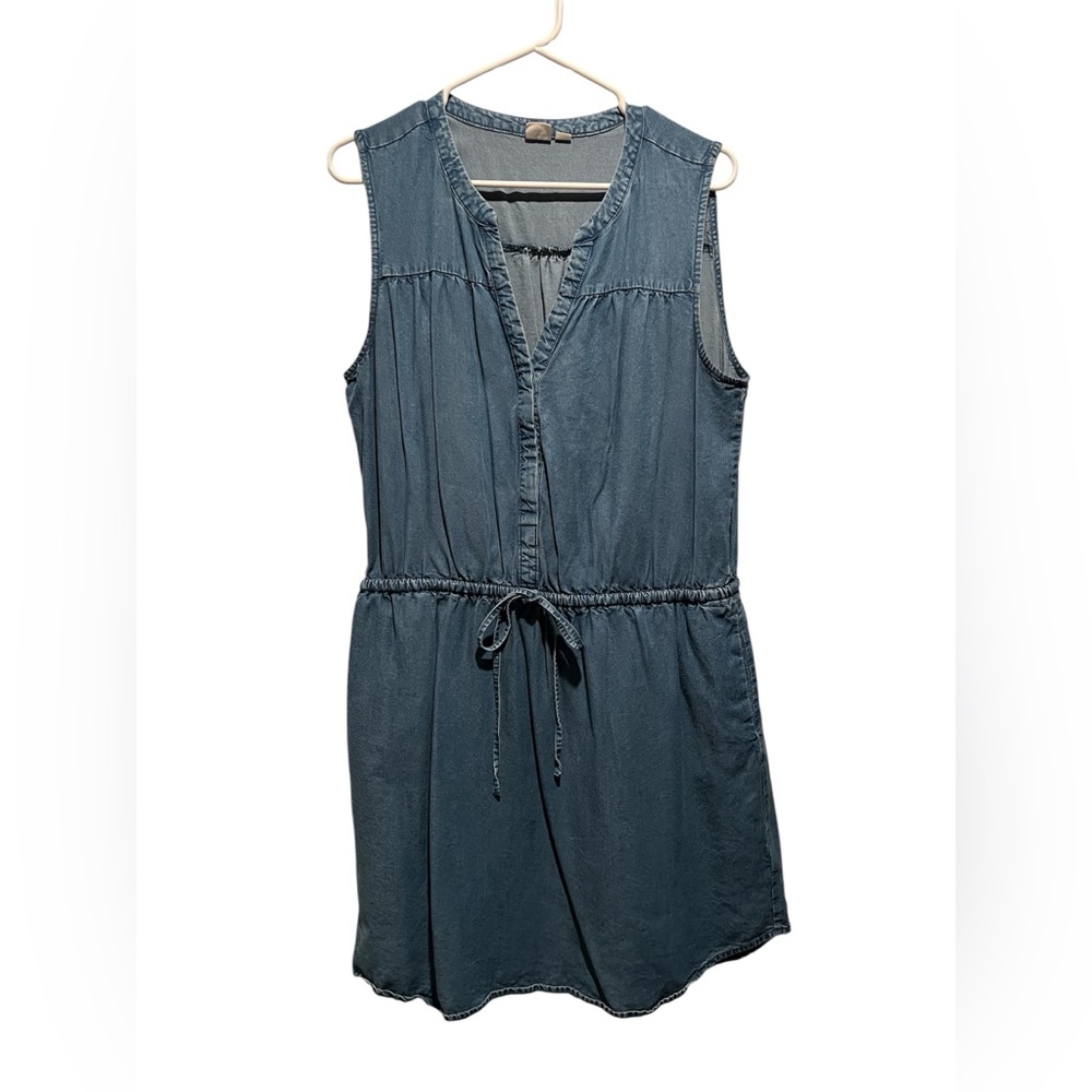 GAP Sleeveless Chambray Drawstring Mini Dress - Blue